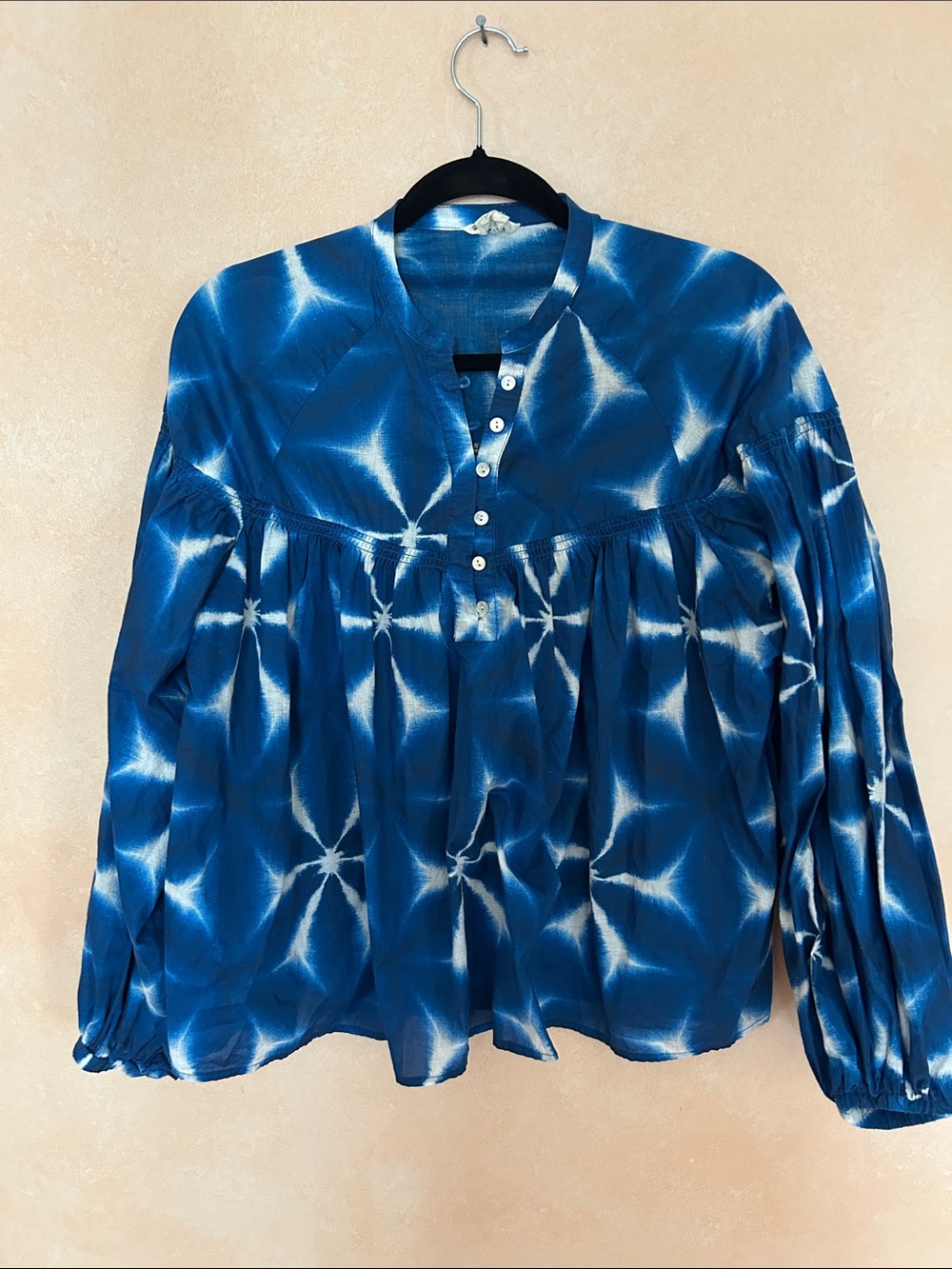Electric & Rose Blue Tie-Dye Peasant Blouse large